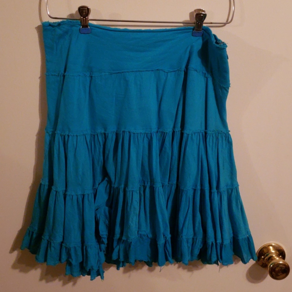 Bright Turquoise Blue Tiered Flounce Skirt, Chaudry sz M